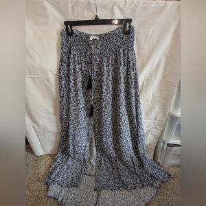 Smocked Waist Blue Floral High-Low Maxi Skirt